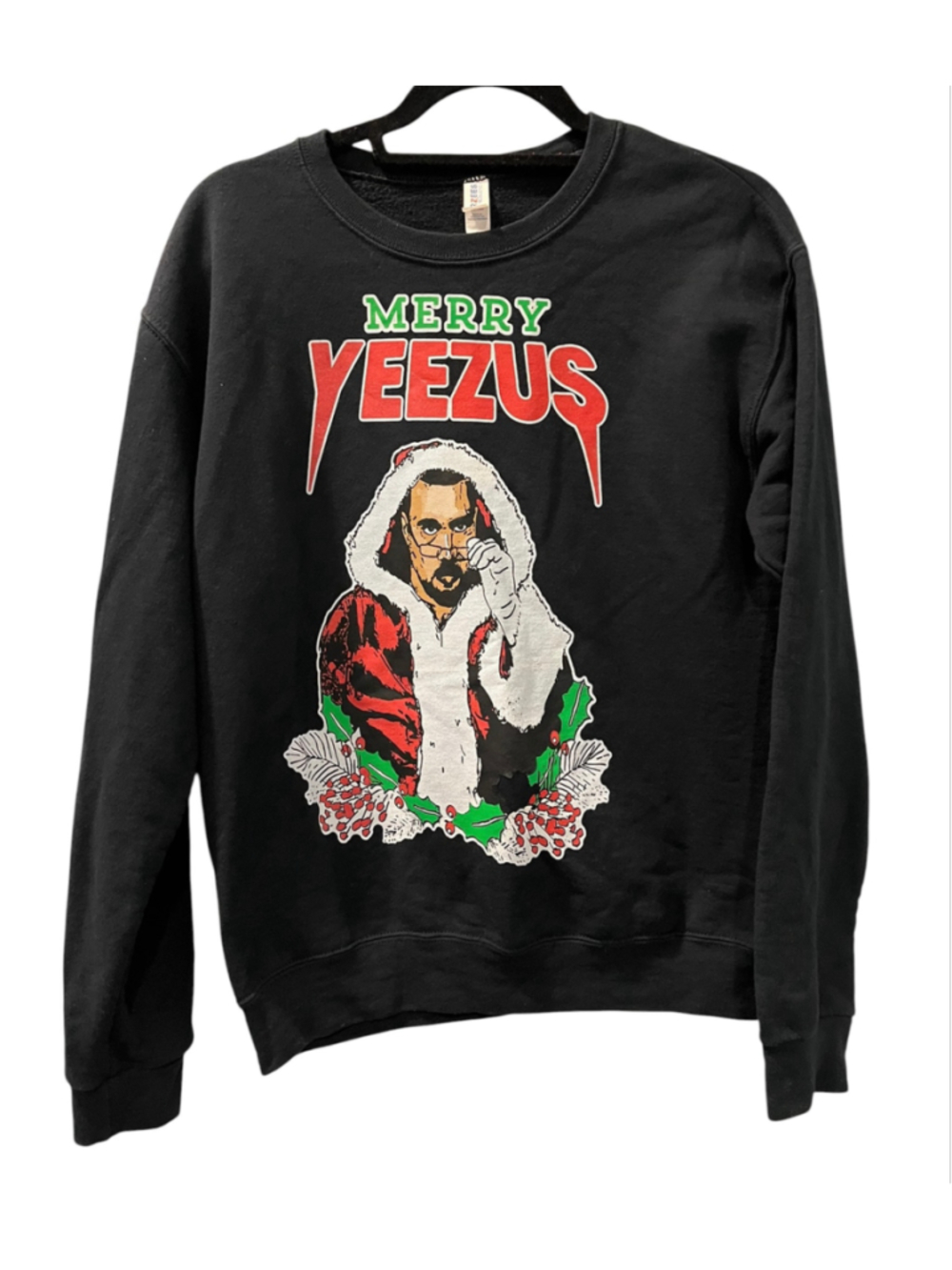 Merry Yeezus Ugly Christmas Sweater Jerzees Black Crewneck Sweatshirt Kanye S